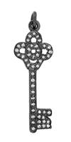 Rhodium Silver Diamond Key Pendant 30mm