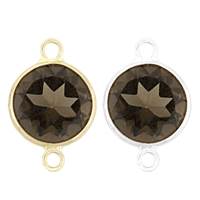 14K Gold Round Bezel Set Smoky Quartz Connector