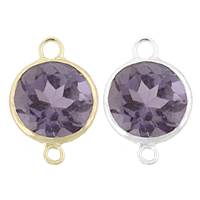 14K Gold Round Bezel Set Amethyst Connector