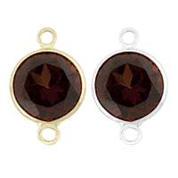 14K Gold Round Bezel Set Garnet Connector