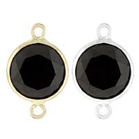 14K Gold Round Bezel Set Black Spinel Connector