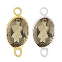 14K Gold Oval Bezel Set Smoky Quartz Connector