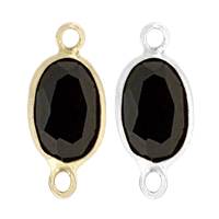 14K Gold Oval Bezel Set Black Spinel Connector