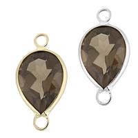 14K Gold Pear Bezel Set Smoky Quartz Connector