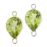 14K Gold Pear Bezel Set Peridot Connector