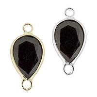 14K Gold Pear Bezel Set Black Spinel Connector