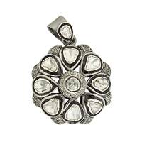 Rhodium Silver Diamond Flower Pendant 28mm