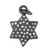 Rhodium Silver Jewish Star Diamond Charm 11mm