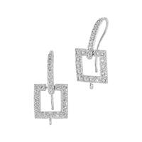 Rhodium Plated Sterling Silver Cubic Zirconia Square Earwire Earring