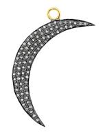 Rhodium Silver Diamond Moon Pendant 38mm