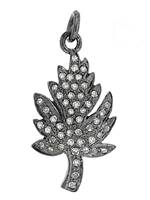 Rhodium Silver Leaf Diamond Charm 20mm