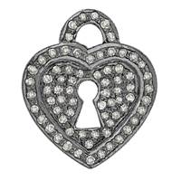 Rhodium Silver Heart Lock Diamond Charm 20mm