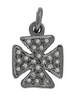 Rhodium Silver Cross Diamond Charm 10mm