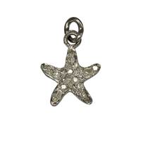 Rhodium Silver Starfish Diamond Charm 13mm