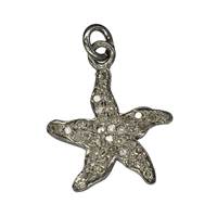 Rhodium Silver Starfish Diamond Charm 17mm