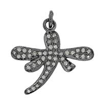 Rhodium Silver Dragonfly Diamond Charm 22mm