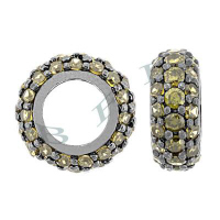 Black Rhodium Silver Olive Cubic Zirconia Rondel Beads