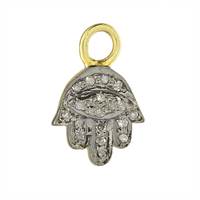 Rhodium Silver Hamsa Diamond Charm 9mm