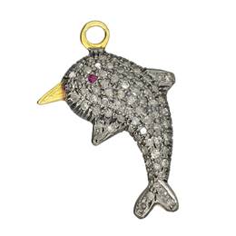 Rhodium Silver Dolphin Diamond Charm 22mm