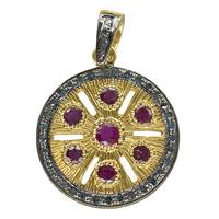 Rhodium Silver 20mm Disc Ruby Diamond Charm