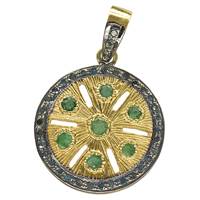 Rhodium Silver 20mm Disc Sapphire Diamond Charm