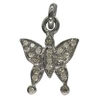 Rhodium Silver Butterfly Diamond Charm 11mm