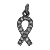 Rhodium Sterling Silver Diamond Ribbon Charm 16mm