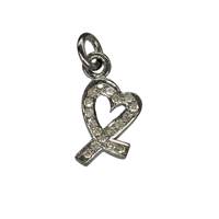 Rhodium Silver Heart Diamond Charm 12mm