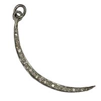 Rhodium Silver Diamond Half Moon Pendant 37mm