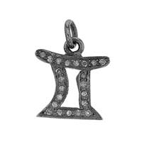 Rhodium Sterling Silver Diamond Gemini Charm  13mm