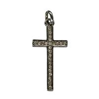 Rhodium Silver Cross Diamond Charm 27mm