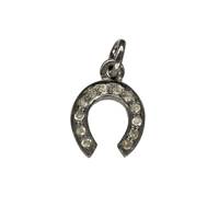 Rhodium Silver Horseshoe Diamond Charm 10mm