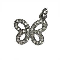 Rhodium Silver Butterfly Diamond Charm 16mm