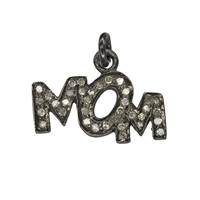 Rhodium Silver MOM Diamond Charm 19mm