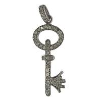 Rhodium Silver Key Diamond Charm 29mm