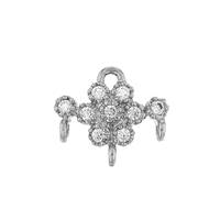 Rhodium Sterling Silver 9X8mm Cubic Zirconia Flower Connector