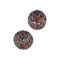 Black Rhodium Sterling Silver Garnet Cubic Zirconia Ball Bead