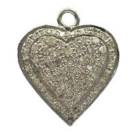 Rhodium Silver Heart Diamond Charm 18mm