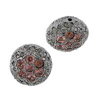 Rhodium Silver Coin Garnet Diamond Bead