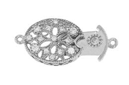 Rhodium Silver Cubic Zirconia Oval Box Clasp 14x10mm