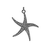 Rhodium Sterling Silver Diamond Star Charm 32mm