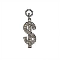 Rhodium Silver Dollar Sign Diamond Charm 22mm