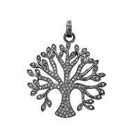 Rhodium Sterling Silver Diamond Tree Pendant 38mm