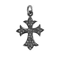 Rhodium Sterling Silver Diamond Cross Charm 20mm