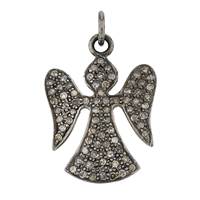 Rhodium Sterling Silver 48pts 23mm Diamond Angel Charm