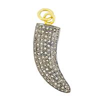 Rhodium Silver Hunter Tusk Diamond Charm 22mm