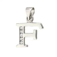 Rhodium Silver Cubic Zirconia Charm Letter F 12mm