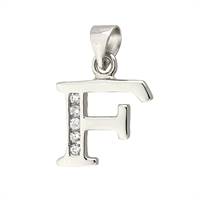 Rhodium Silver Cubic Zirconia Charm Letter F 12mm