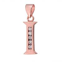 Rose Gold Vermeil Cubic Zirconia Charm Letter I 12mm