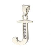 Rhodium Silver Cubic Zirconia Charm Letter J 12mm